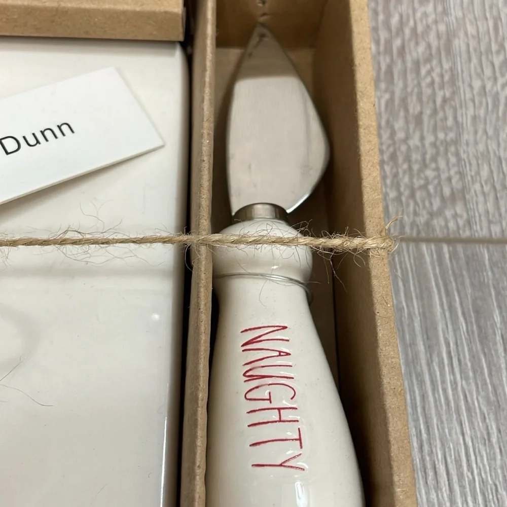 NWT Rae Dunn Cheese Board with Spreader Knife Gift Set “Naughty” & “Nice”